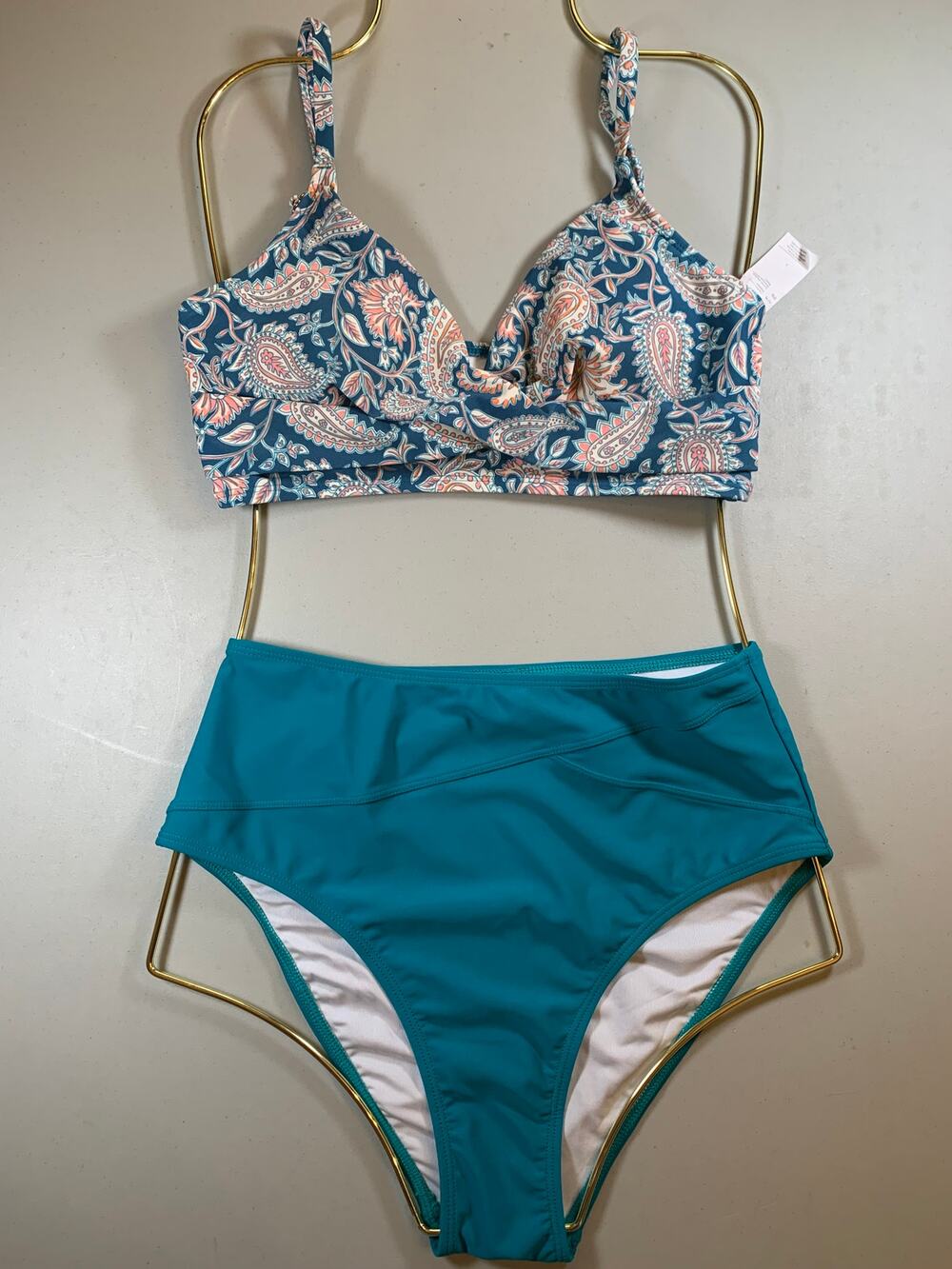 NWT Cupshe Paisley in Blue and Pink High Waist Bikini Size Small